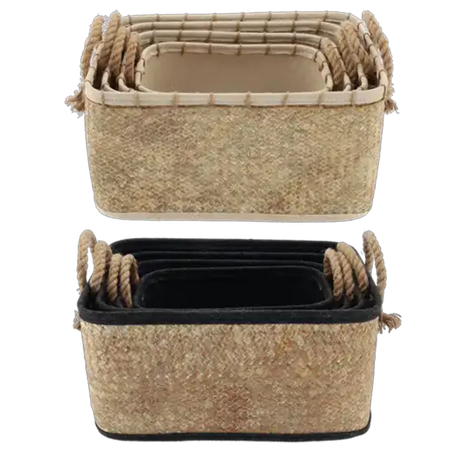 Image of Rectangle Grass Jute Storage Basket With Handles 4 Piece (Colour May Vary)