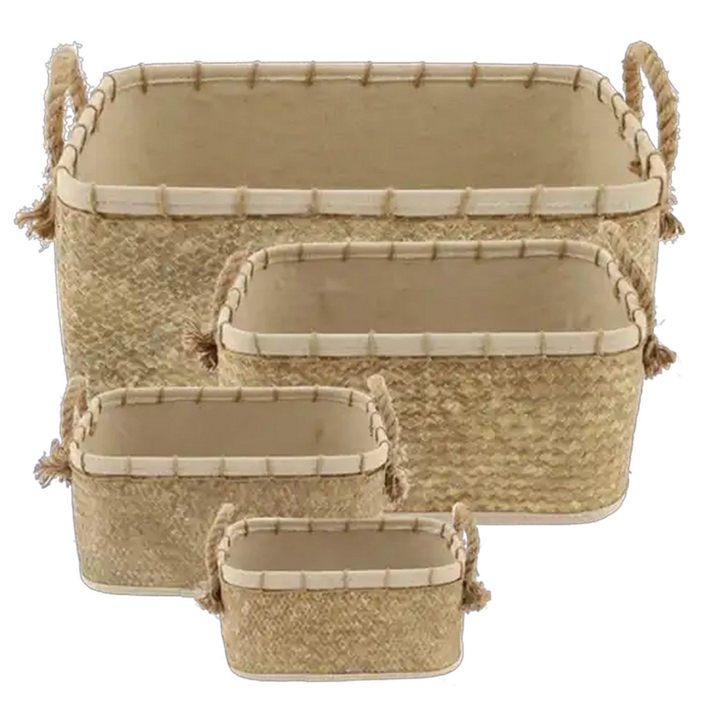 Image of Rectangle Grass Jute Storage Basket With Handles 4 Piece (Colour May Vary)