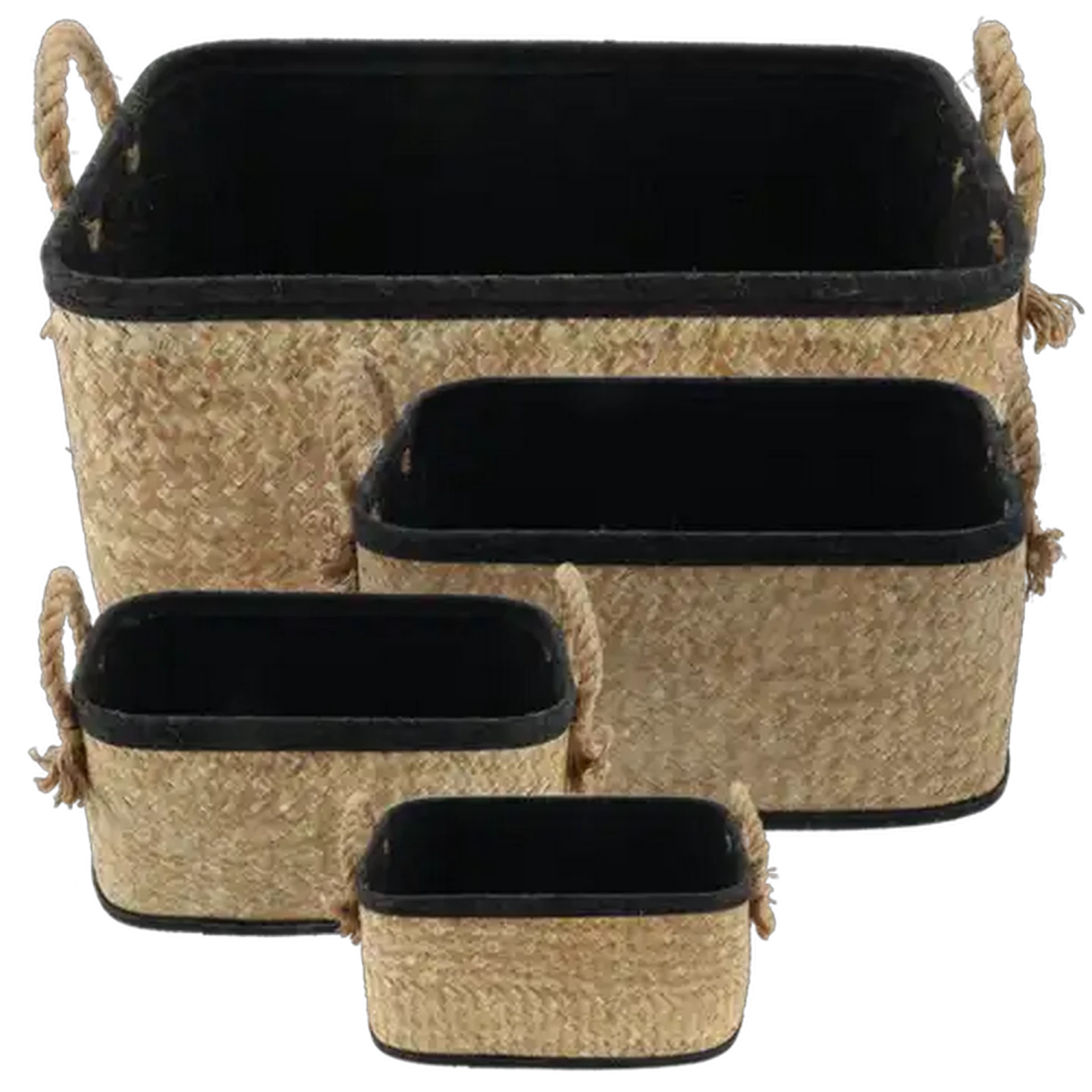 Image of Rectangle Grass Jute Storage Basket With Handles 4 Piece (Colour May Vary)