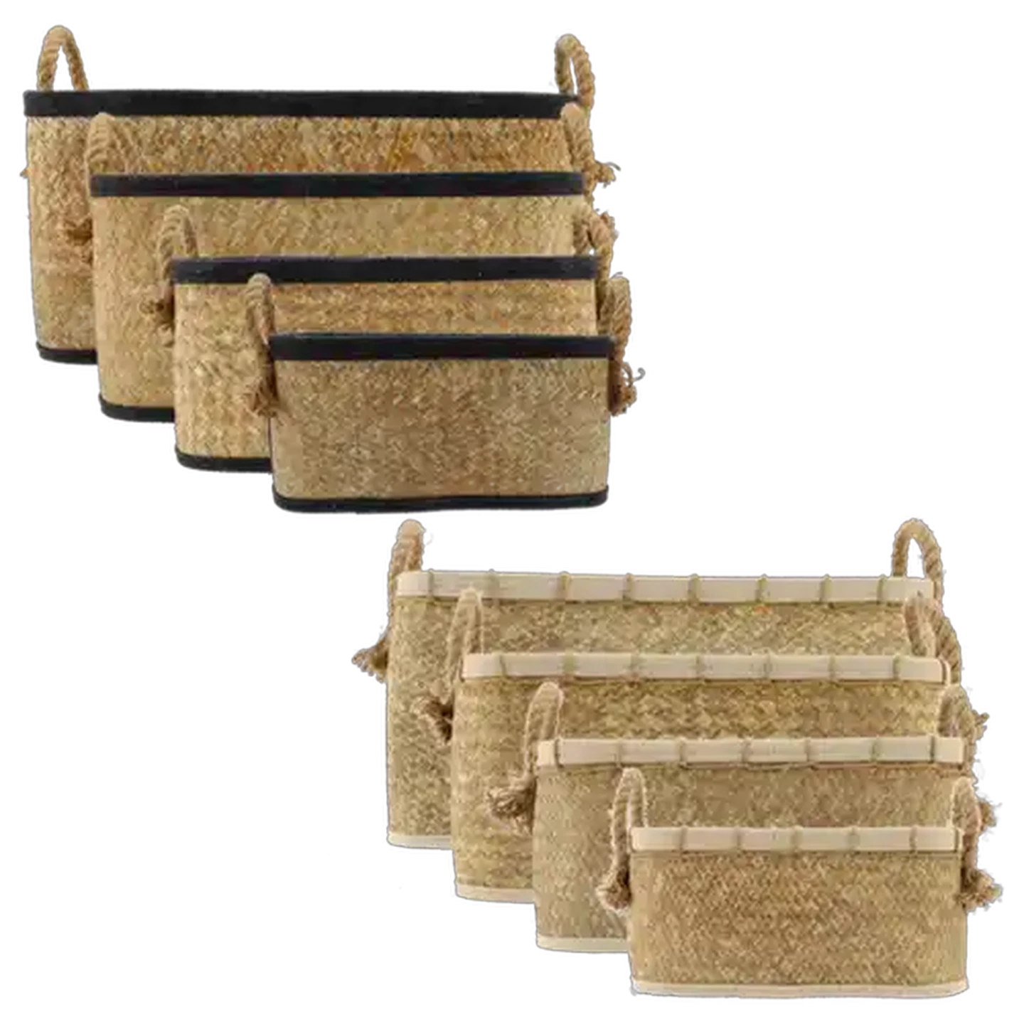 Image of Rectangle Grass Jute Storage Basket With Handles 4 Piece (Colour May Vary)