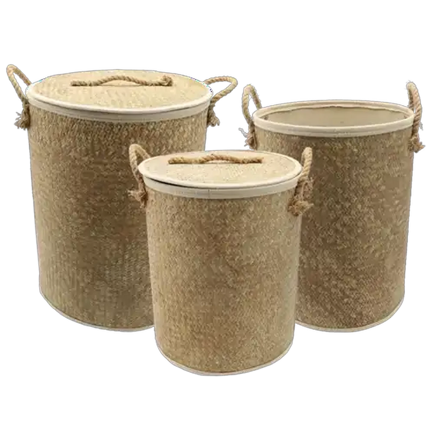 Image of Grass Jute Laundry Basket With Handles 3 Piece