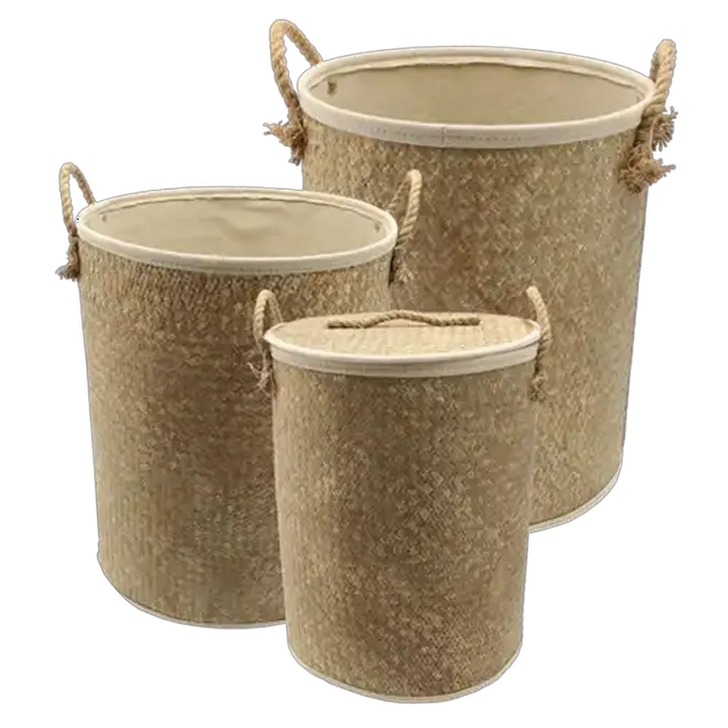 Image of Grass Jute Laundry Basket With Handles 3 Piece