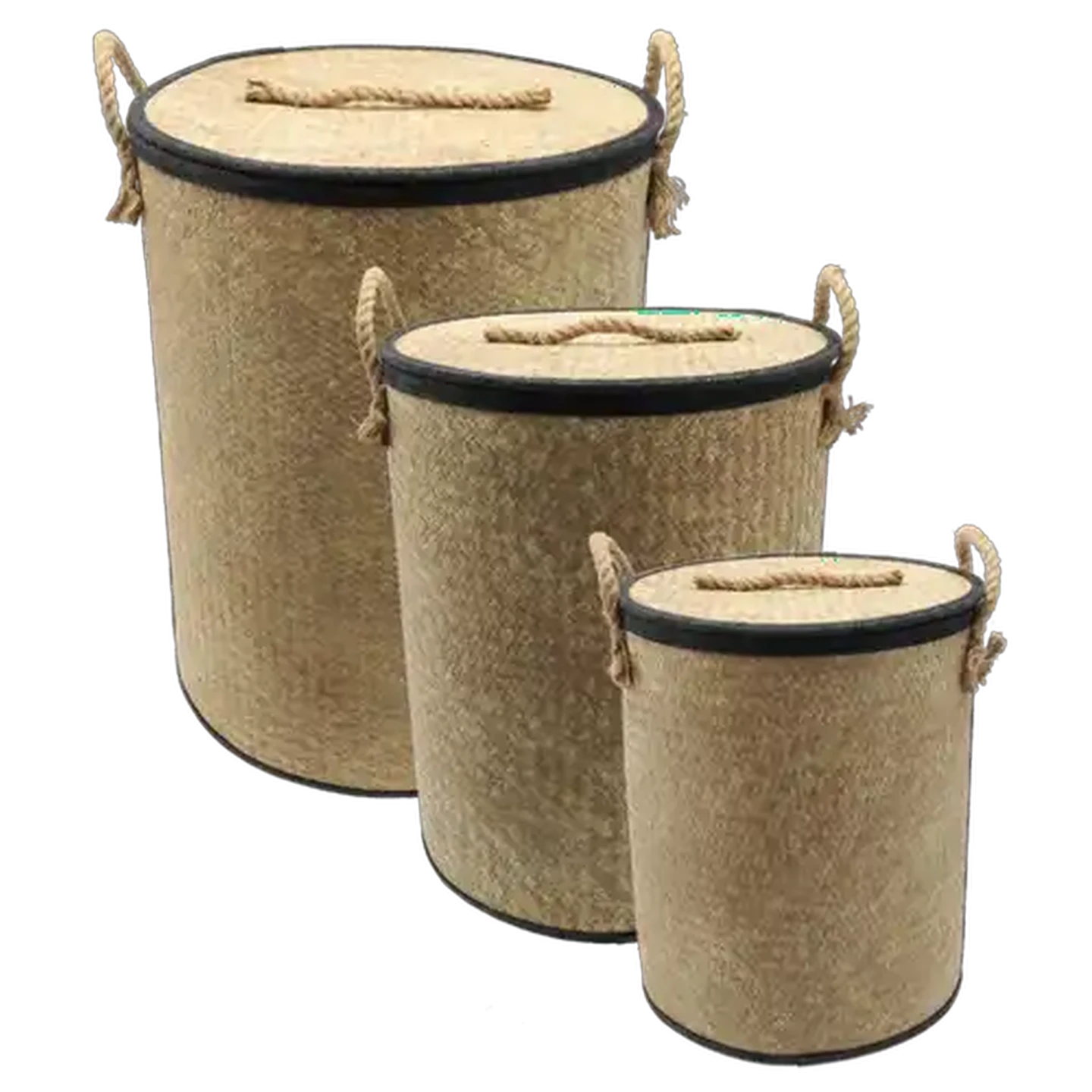 Image of Grass Jute Laundry Basket With Handles 3 Piece