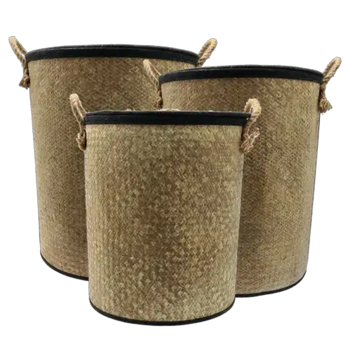 Image of Grass Jute Laundry Basket With Handles 3 Piece