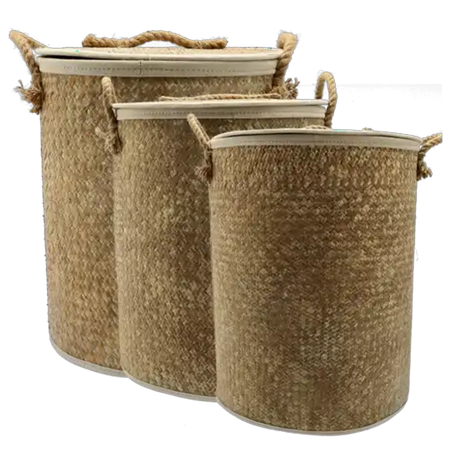 Image of Grass Jute Laundry Basket With Handles 3 Piece