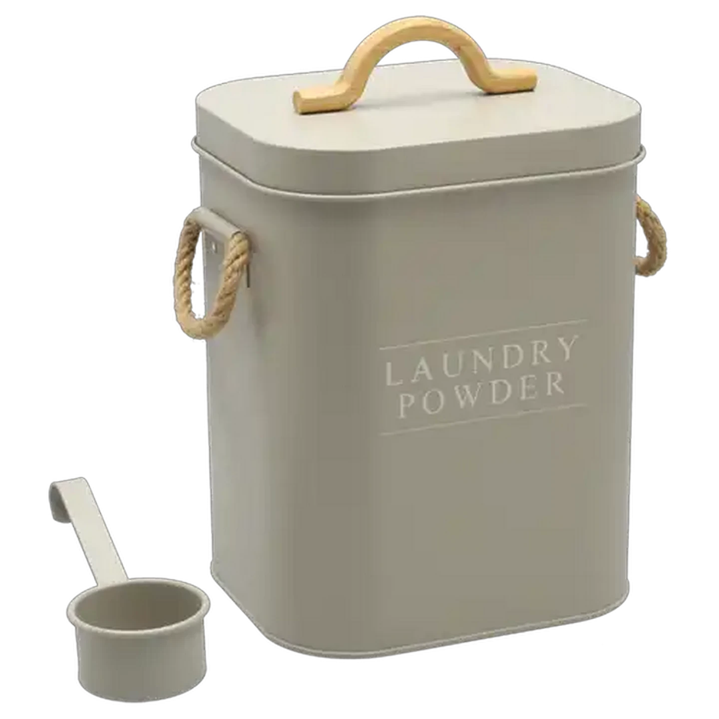 Image of Home Steel & Hemp Rope Laundry Powder Tin 18 x 15.5 x 23cm