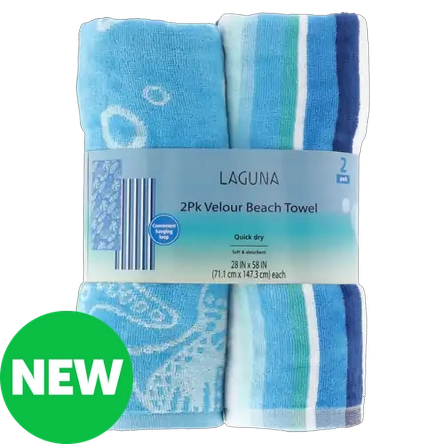 Image of Laguna Blue Velour Beach Towel Combo 71.1 x 147.3cm 2-Pack