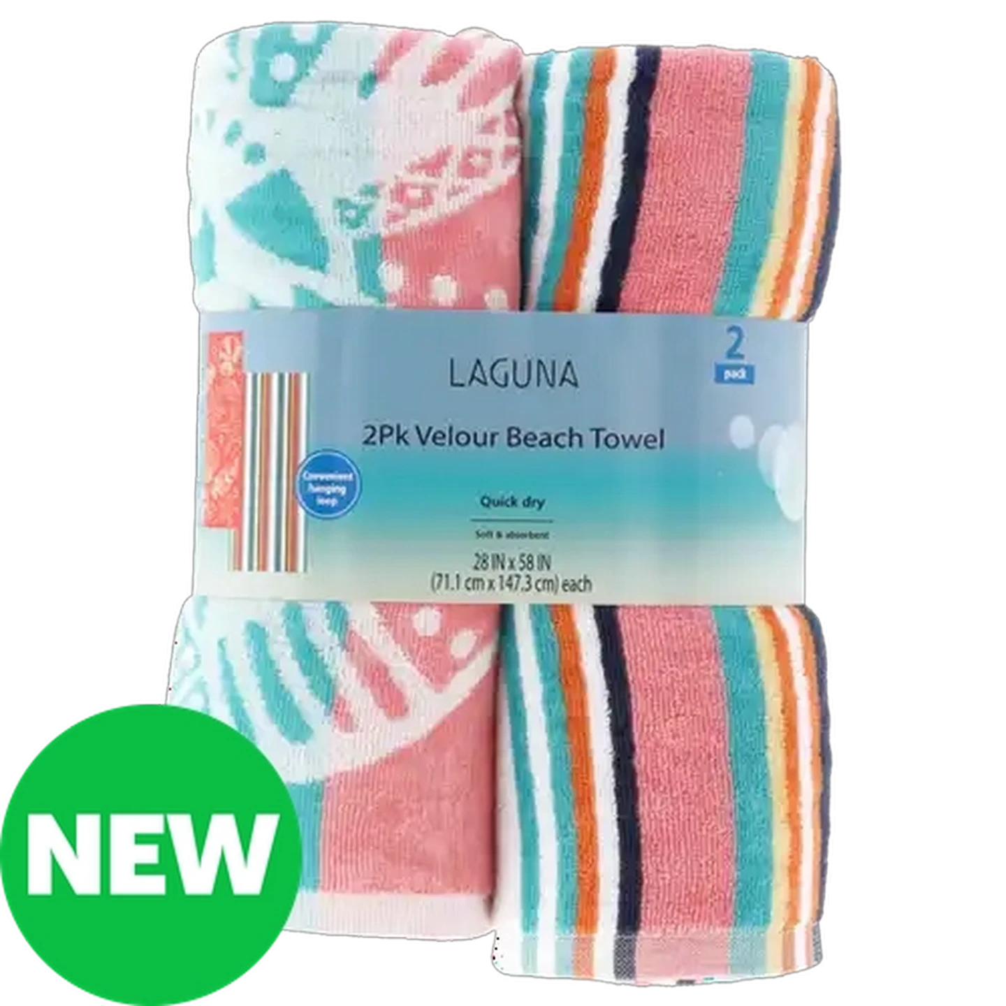 Image of Laguna Coral Velour Beach Towel Combo 71.1 x 147.3cm 2-Pack