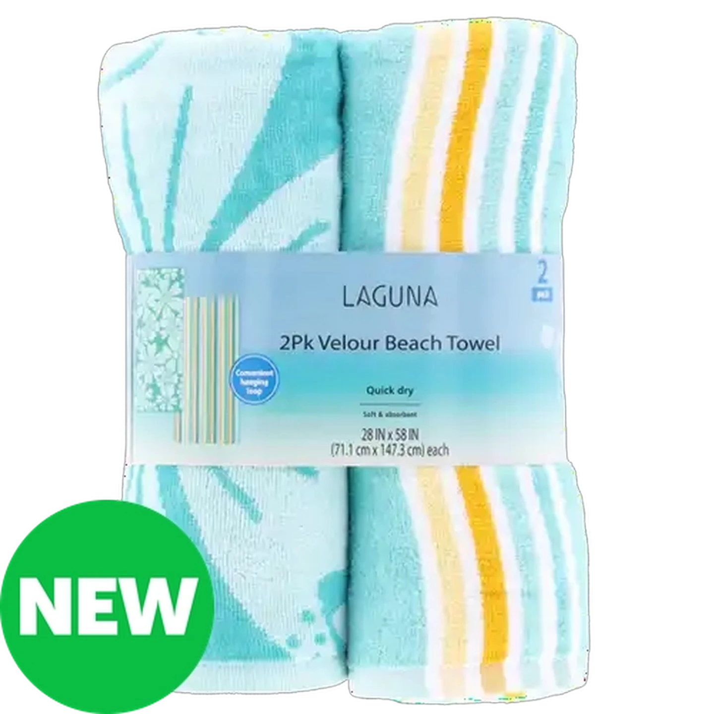 Image of Laguna Aqua Velour Beach Towel Combo 71.1 x 147.3cm 2-Pack