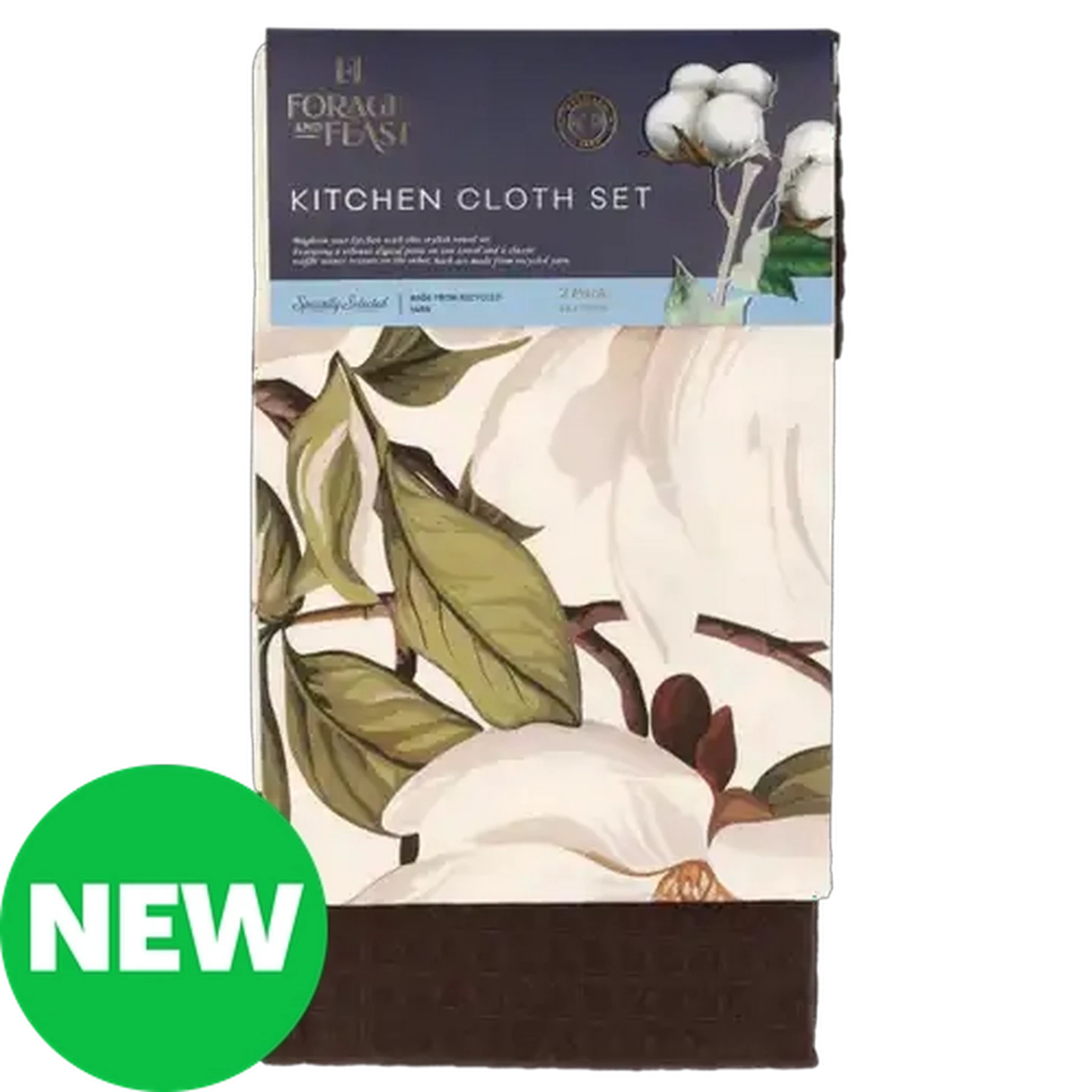Image of Forage And Feast Brown & Flowers Kitchen Cloth Set 45 x 70cm 2-Pack