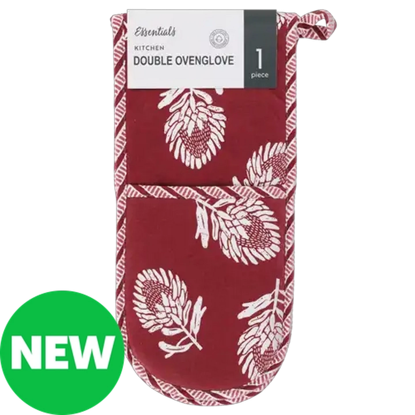 Image of Essentials Burgundy Protea Cotton Double Oven Glove 18 x 78cm