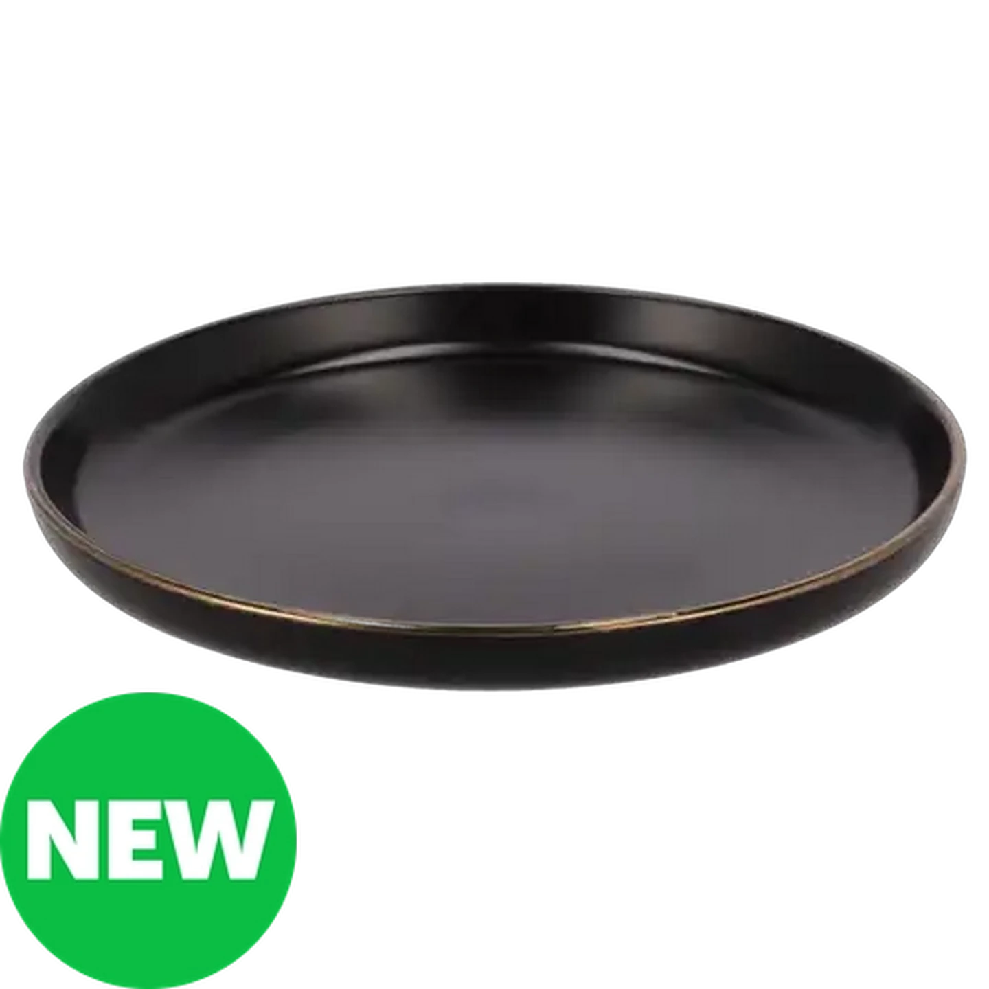 Image of Gold Rim Black Stoneware Dinner Plate 27cm
