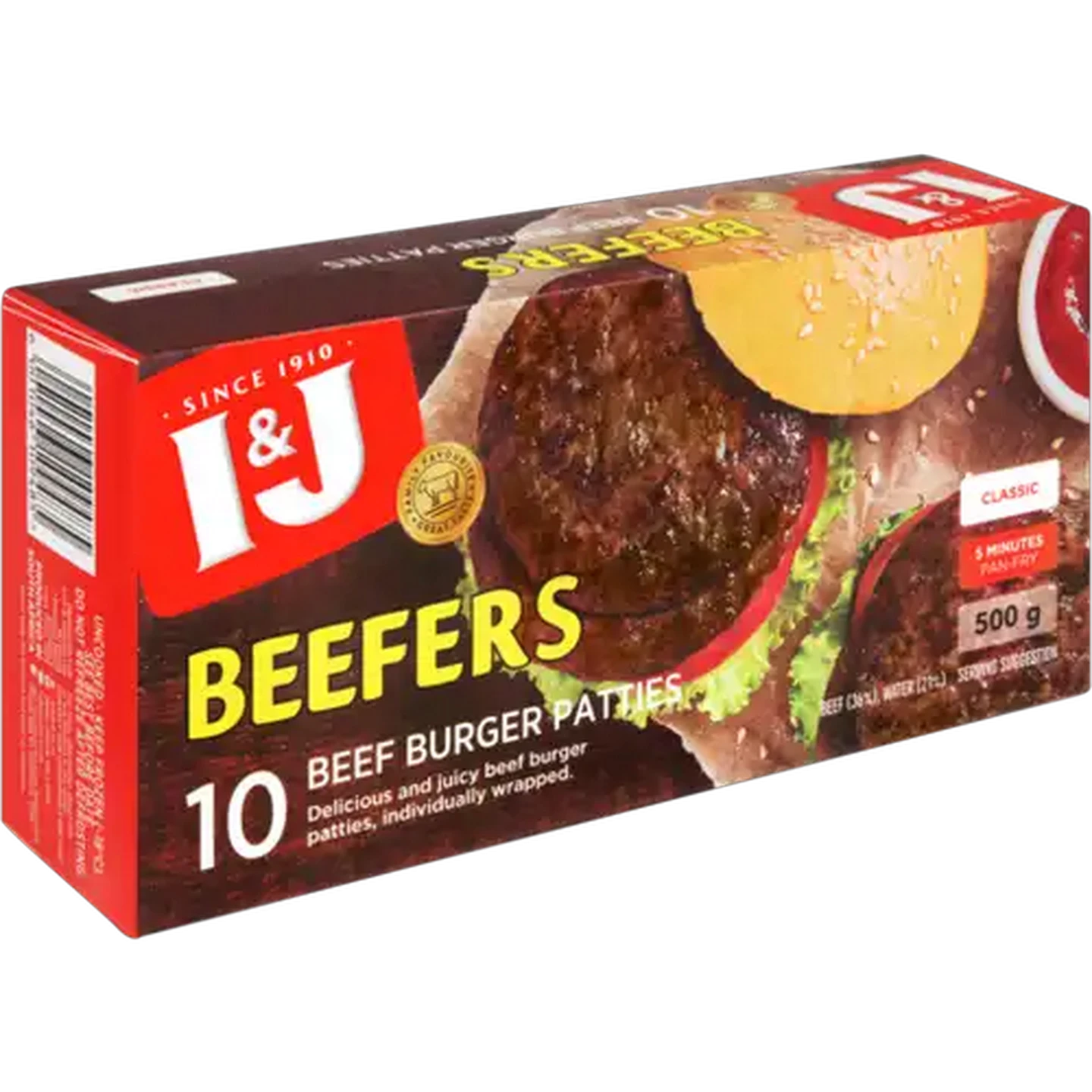 Image of I&J Beefers Original Frozen Econo Beef Burgers 500g