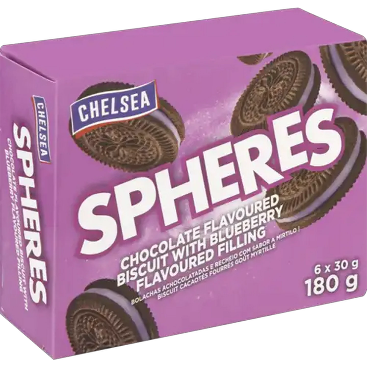Image of Chelsea Spheres Chocolate Biscuits With Blueberry Filling 180g