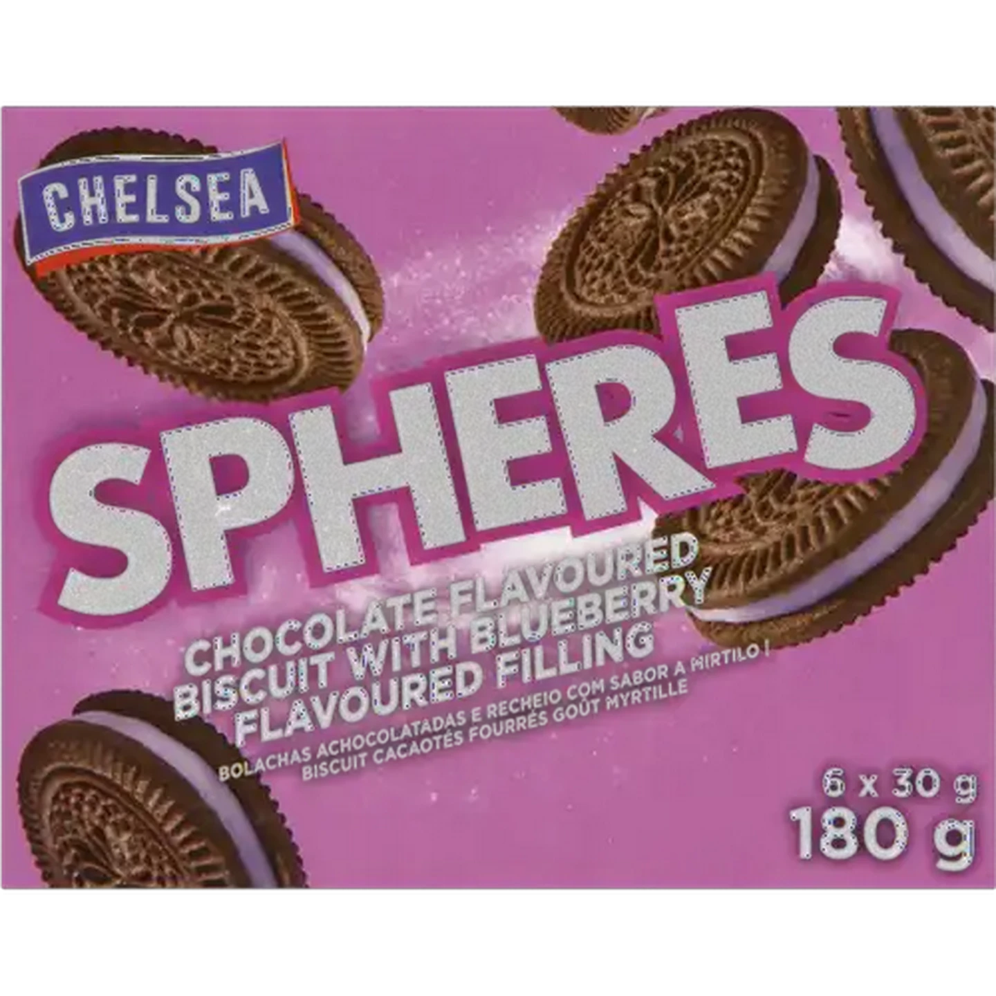 Image of Chelsea Spheres Chocolate Biscuits With Blueberry Filling 180g