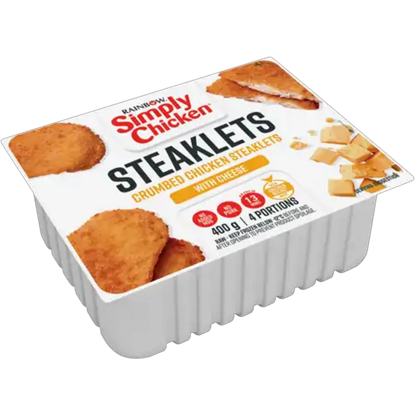 Image of RAINBOW Simply Chicken Frozen Crumbed Chicken Steaklets with Cheese 400g