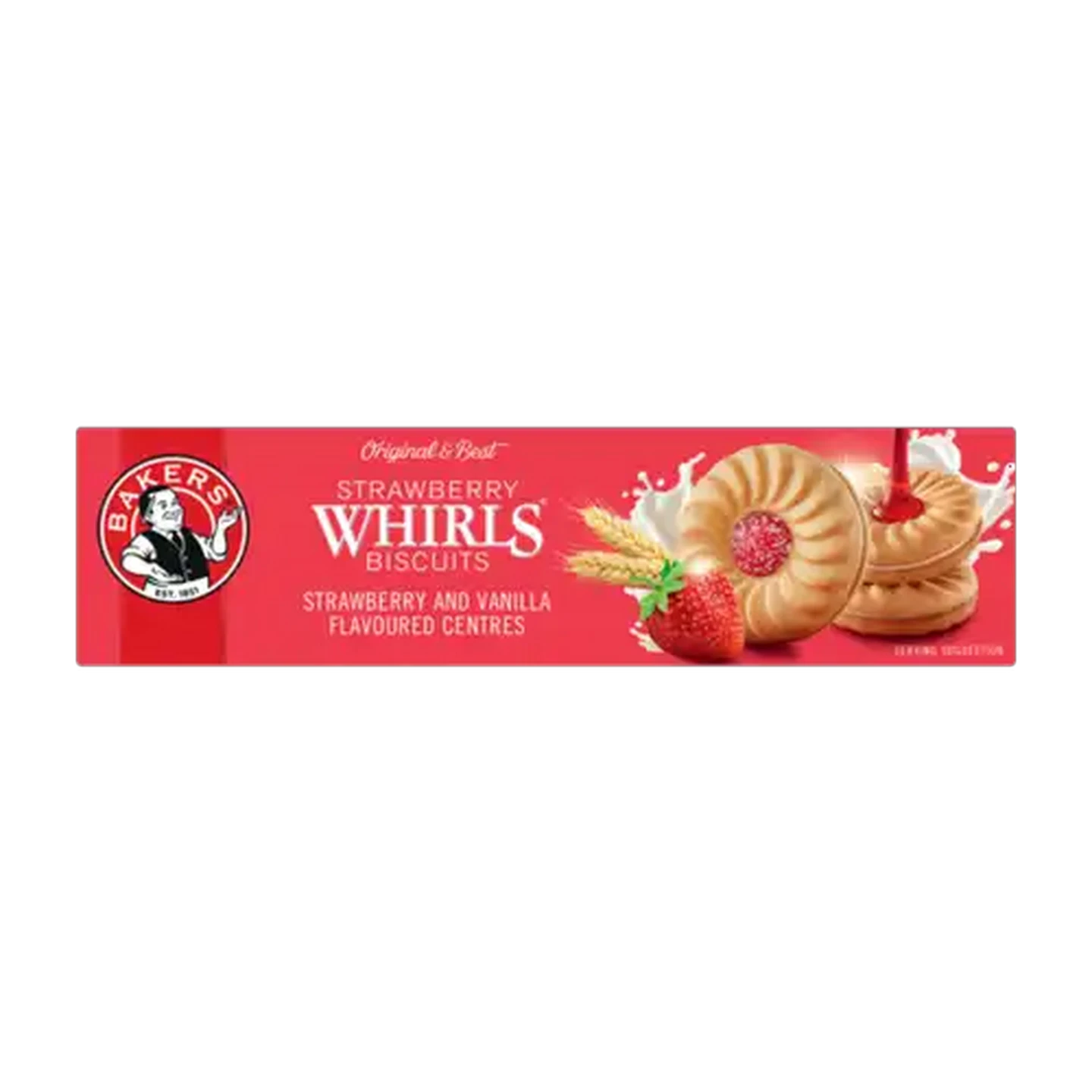 Image of Bakers Strawberry & Vanilla Flavoured Whirl Biscuits 200g