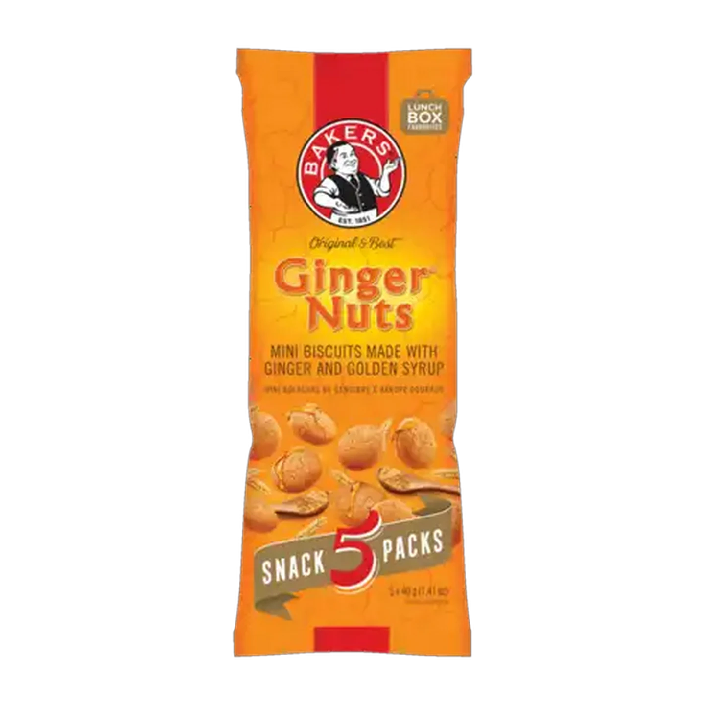 Image of Bakers Ginger Nuts Mini Ginger & Golden Syrup Flavoured Biscuits 5 x 40g