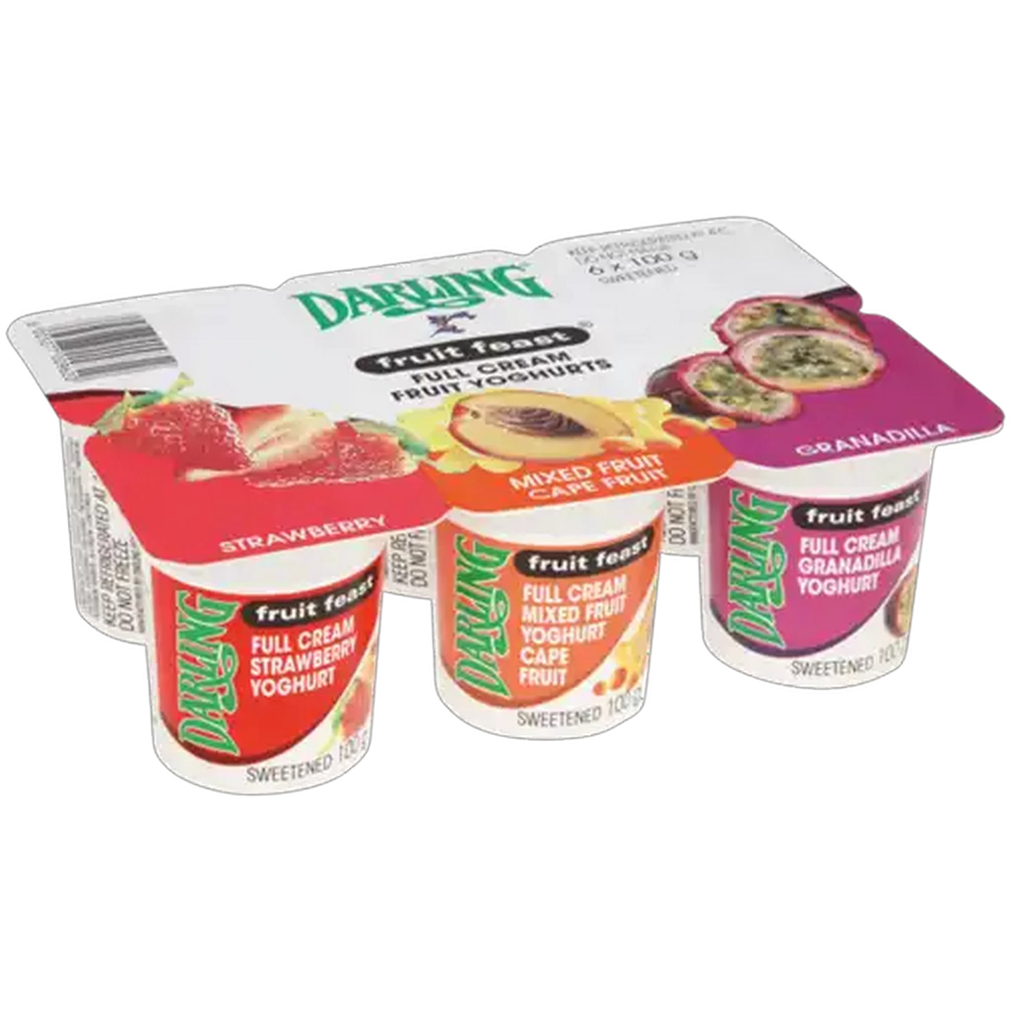 Image of Darling Full Cream Strawberry, Mixed Fruit, Granadilla Flavoured Fruit Freast Yoghurt 6 x 100g