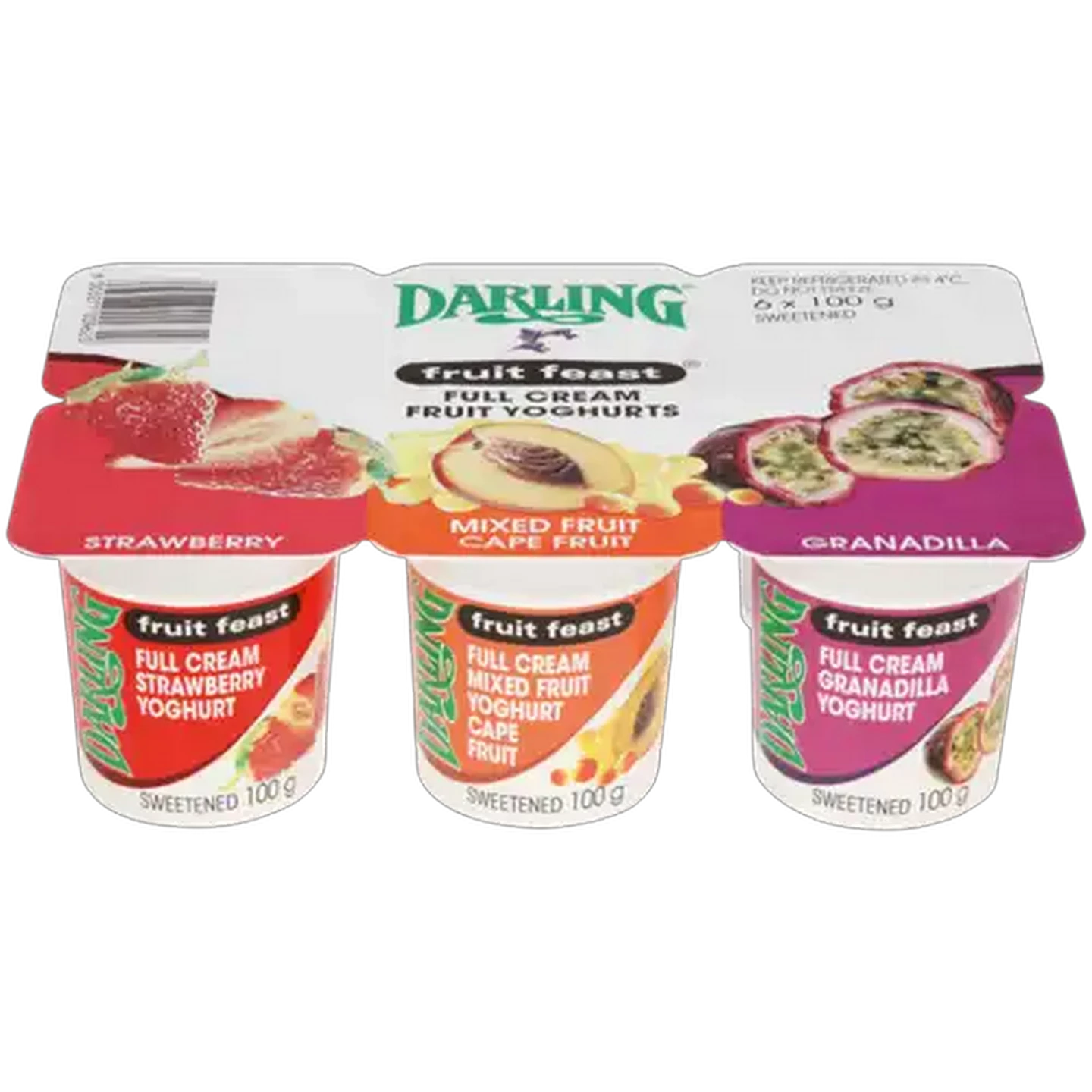Image of Darling Full Cream Strawberry, Mixed Fruit, Granadilla Flavoured Fruit Freast Yoghurt 6 x 100g