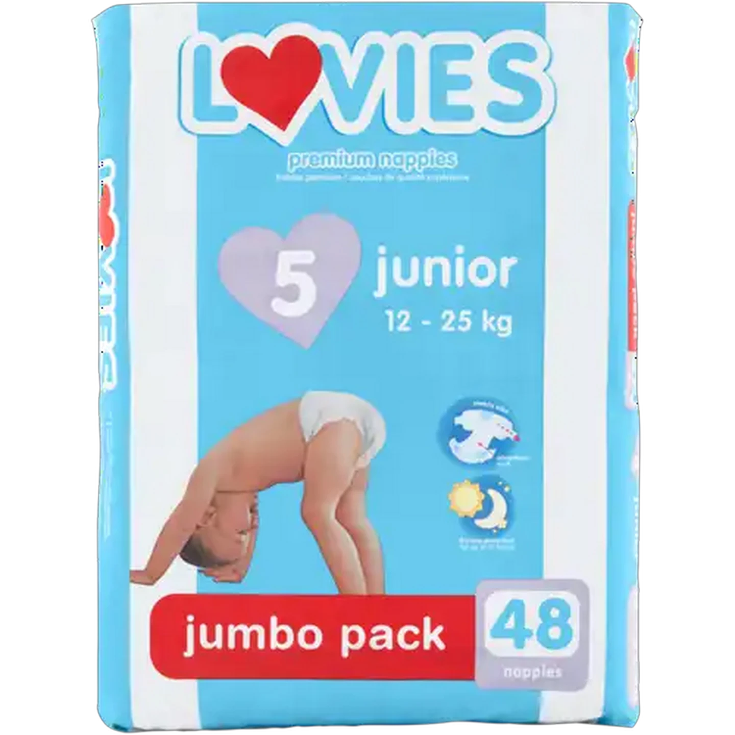 Image of Lovies Junior Size 5 12-25kg Premium Nappies Jumbo Pack 48-Pack