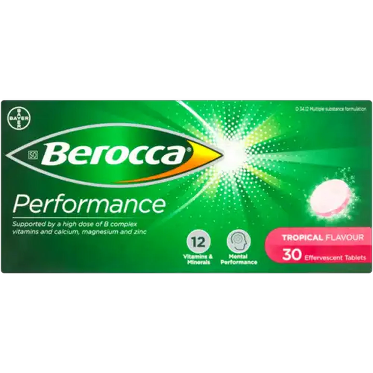 Image of Berocca Performance Tropical Flavour Effervescent Tablets 30 Pack
