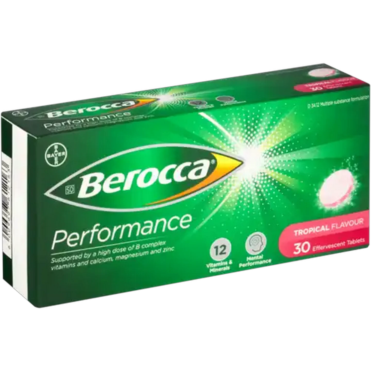 Image of Berocca Performance Tropical Flavour Effervescent Tablets 30 Pack