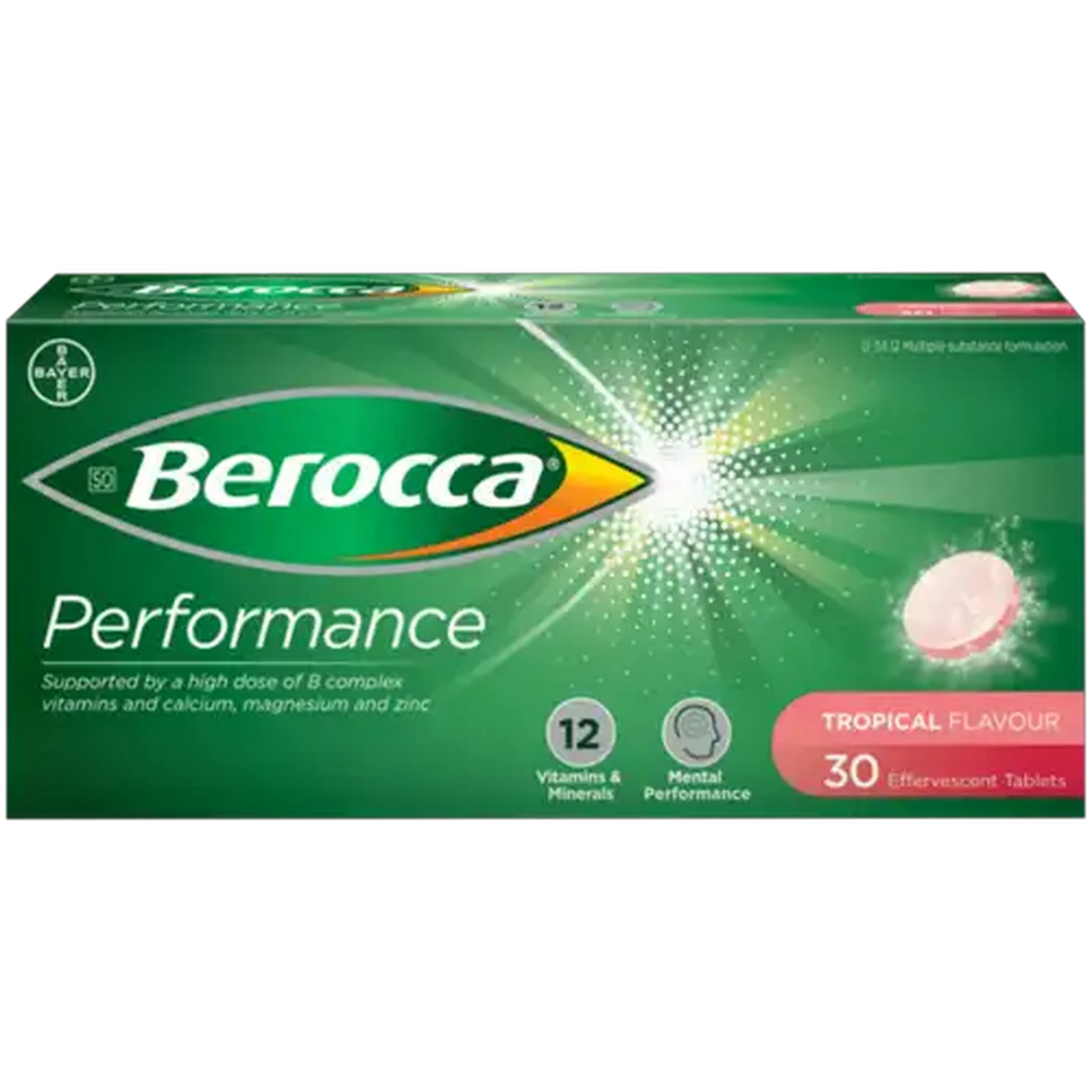 Image of Berocca Performance Tropical Flavour Effervescent Tablets 30 Pack