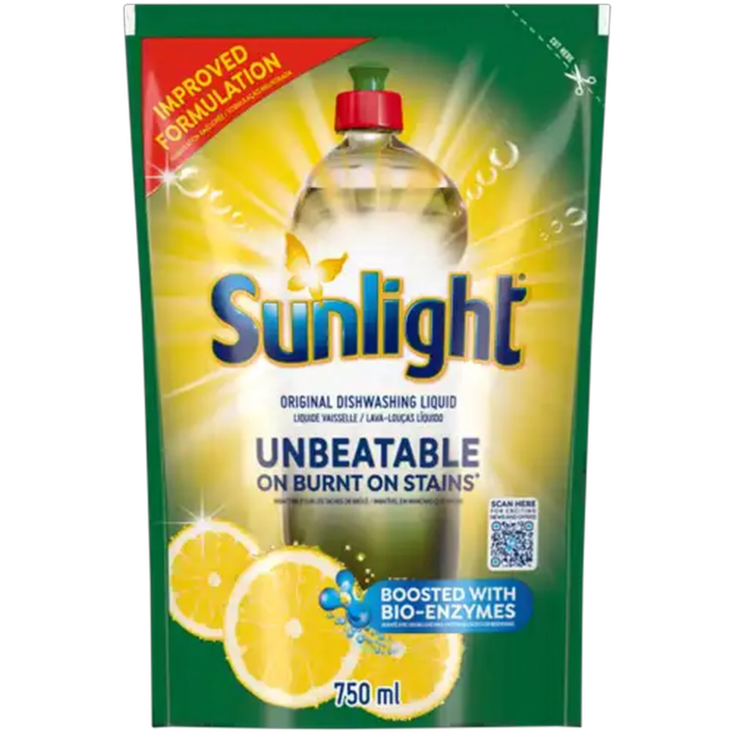 Image of Sunlight Lemon 100 Original Dishwashing Liquid Refill 750ml