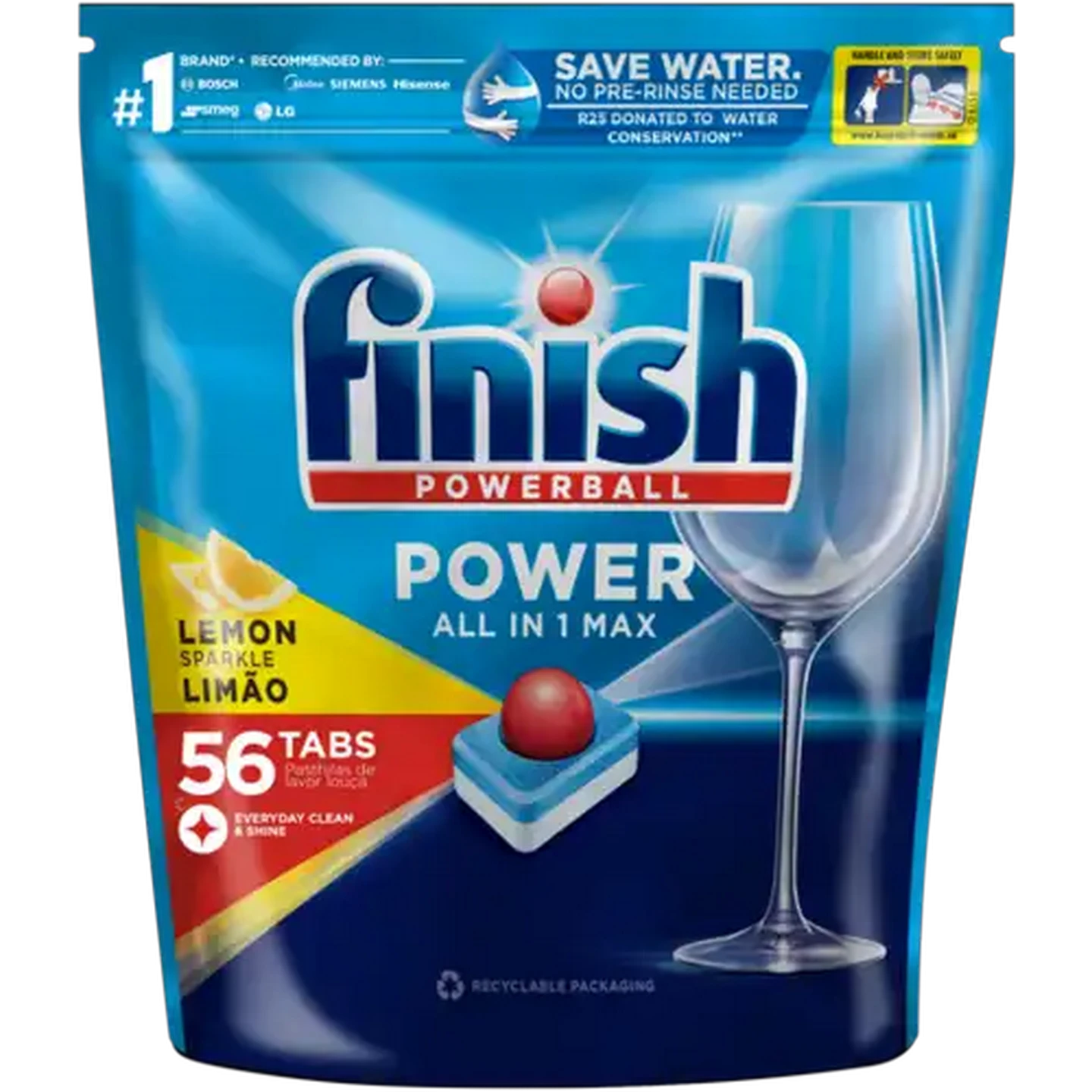 Image of Finish Power Lemon Sparkle All-in-1 Max Dishwashing Tablets 56 Pack