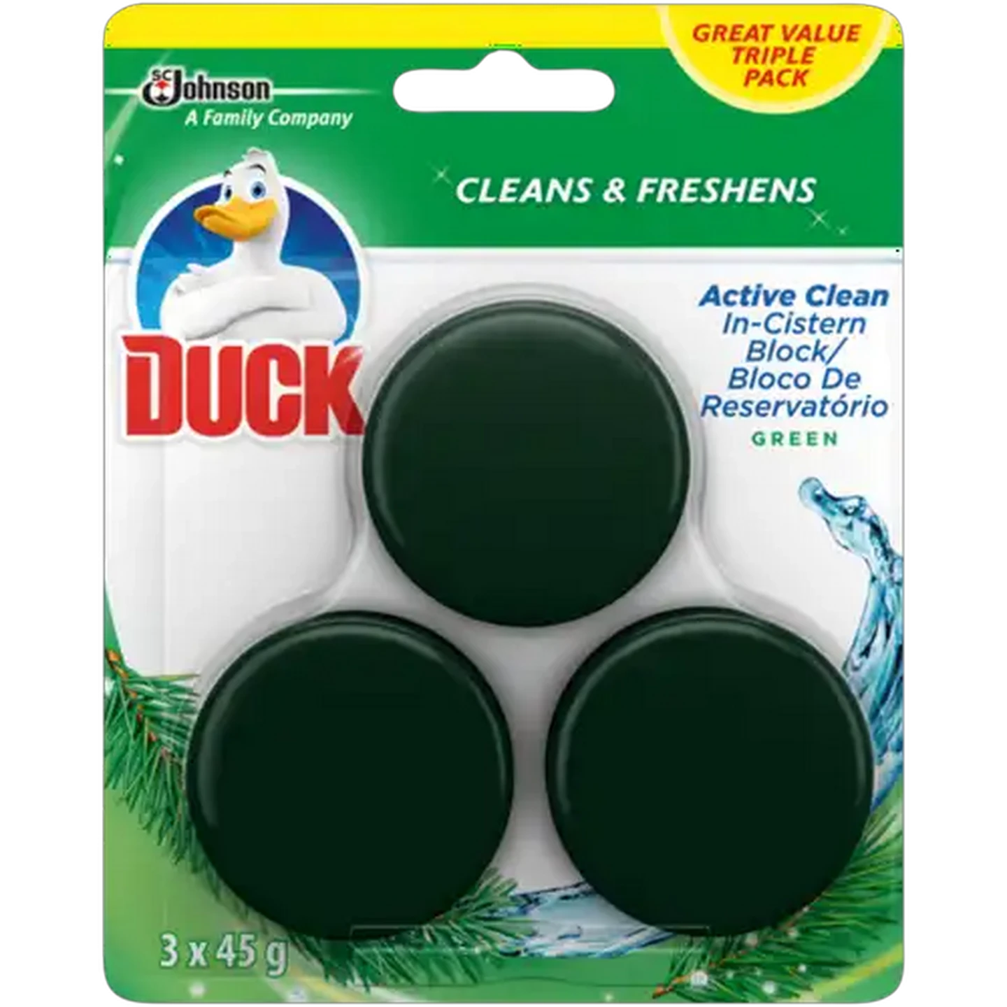 Image of Duck Active Clean Green In-Cistern Block 3 x 45g