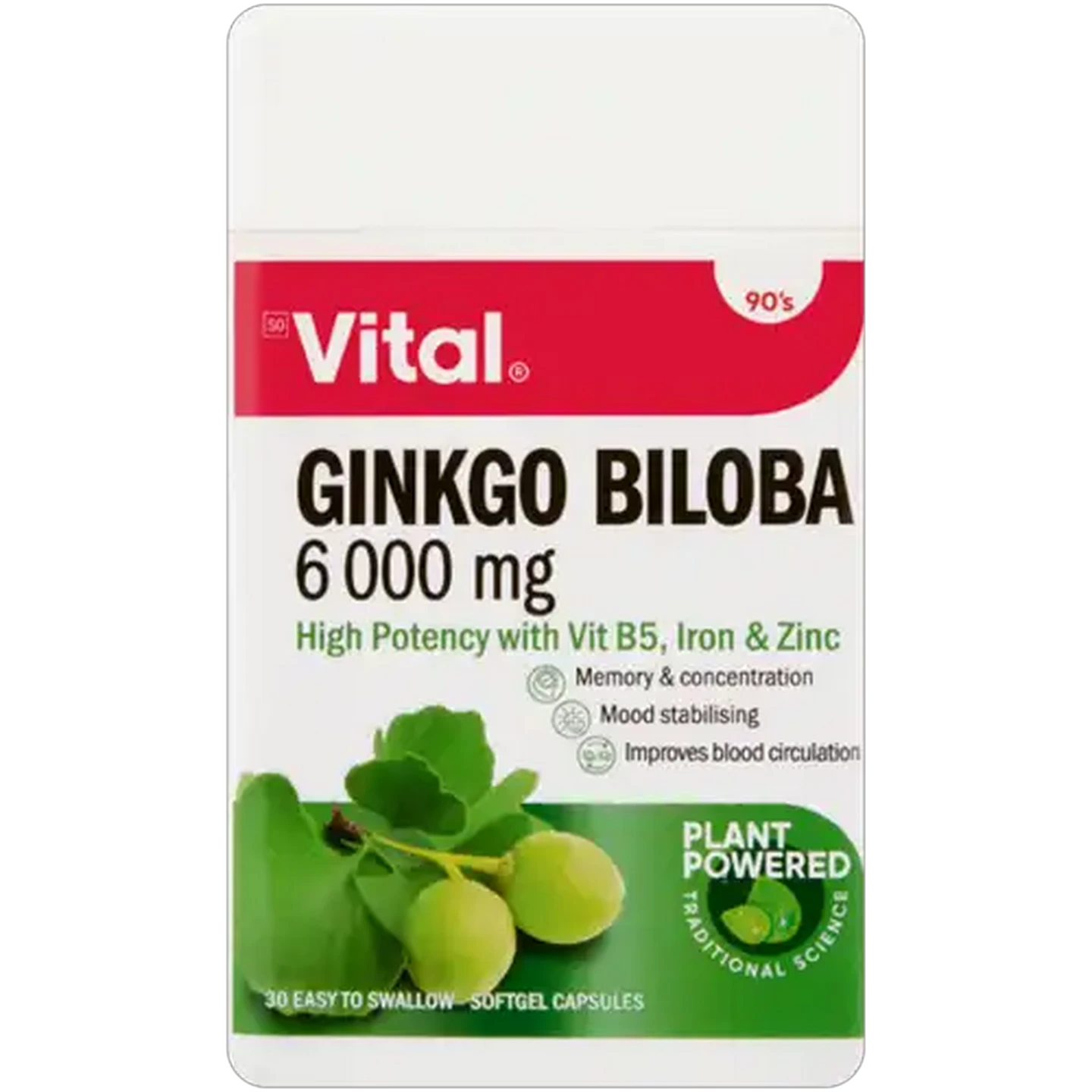 Image of Vital 6000mg Ginkgo Biloba Softgel Capsules 30 Pack