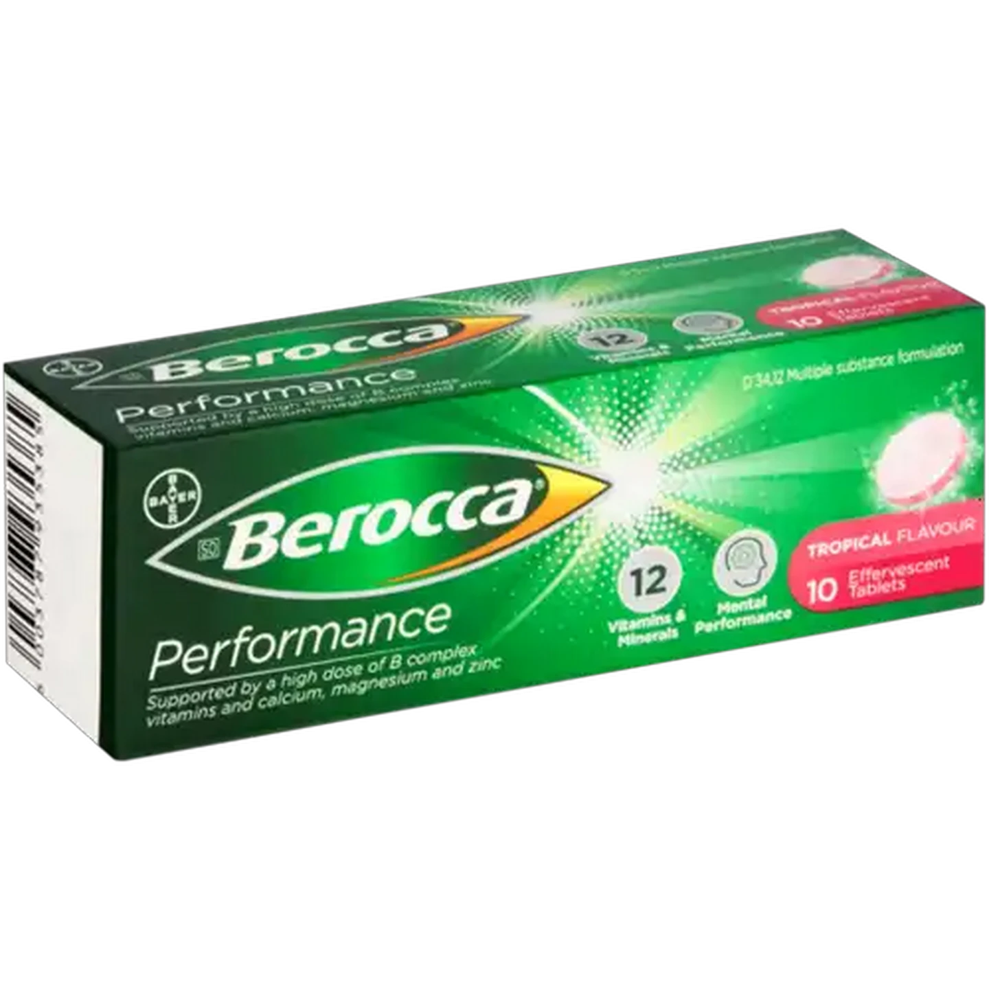 Image of Berocca Performance Tropical Flavour Effervescent Tablets 10 Pack