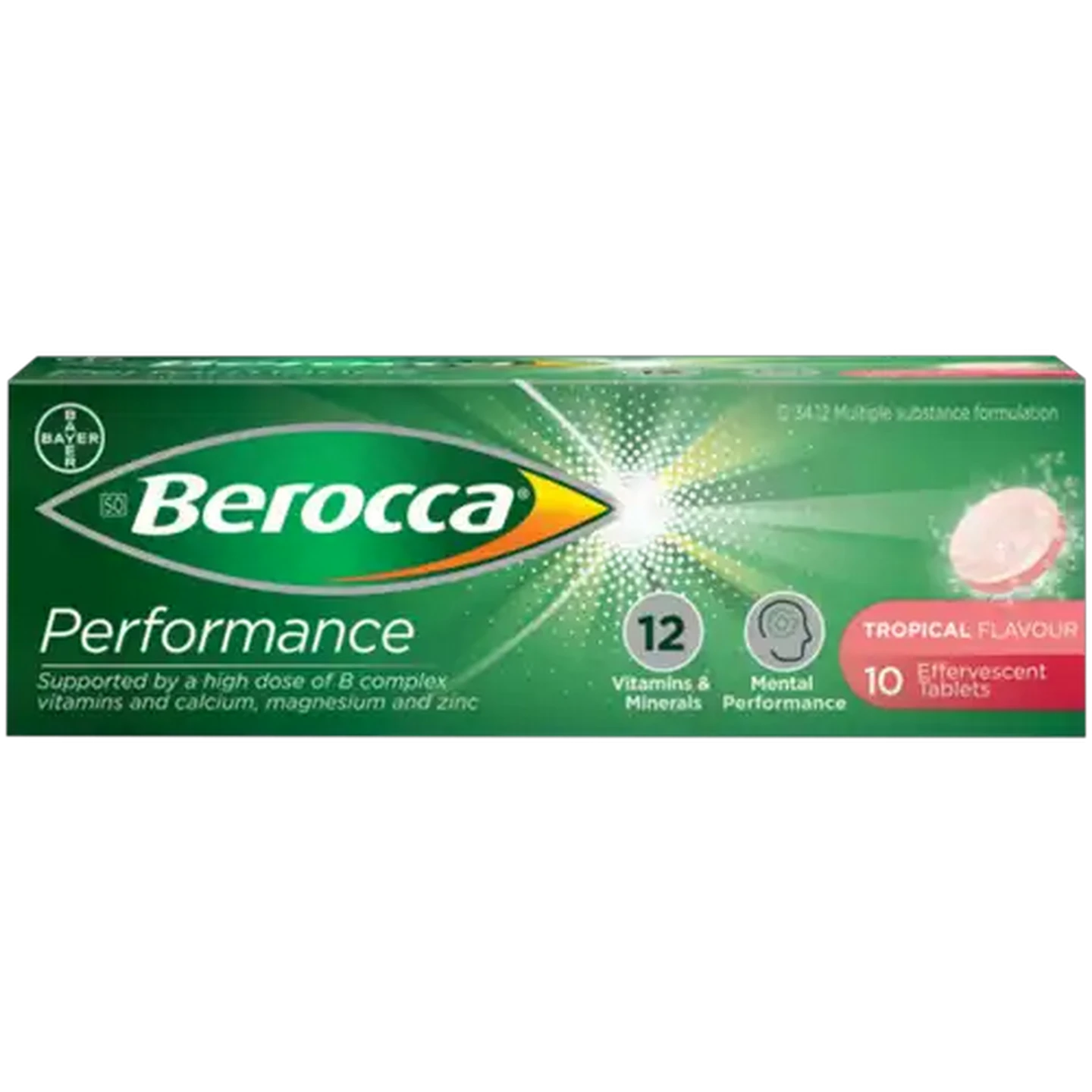 Image of Berocca Performance Tropical Flavour Effervescent Tablets 10 Pack