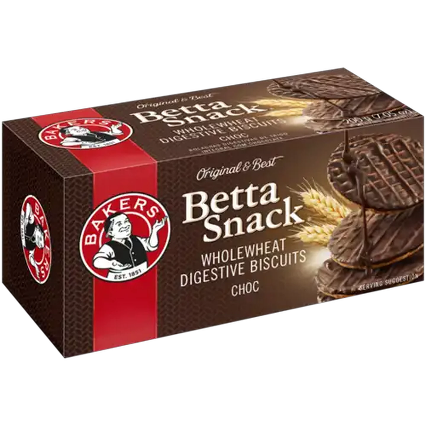 Image of Bakers Betta Snack Milk Chocolate Flavoured Wholewheat Digestive Biscuits 200g