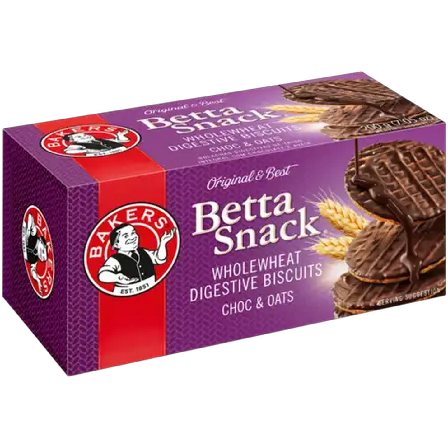Image of Bakers Betta Snack Chocolate & Oats Flavoured Wholewheat Digestive Biscuits 200g