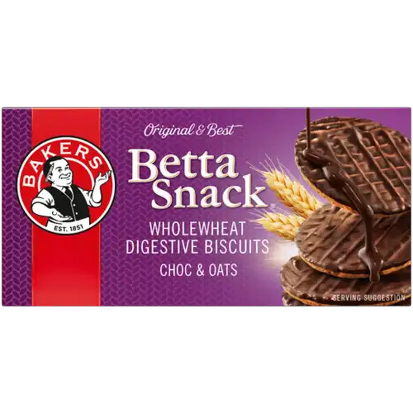 Image of Bakers Betta Snack Chocolate & Oats Flavoured Wholewheat Digestive Biscuits 200g