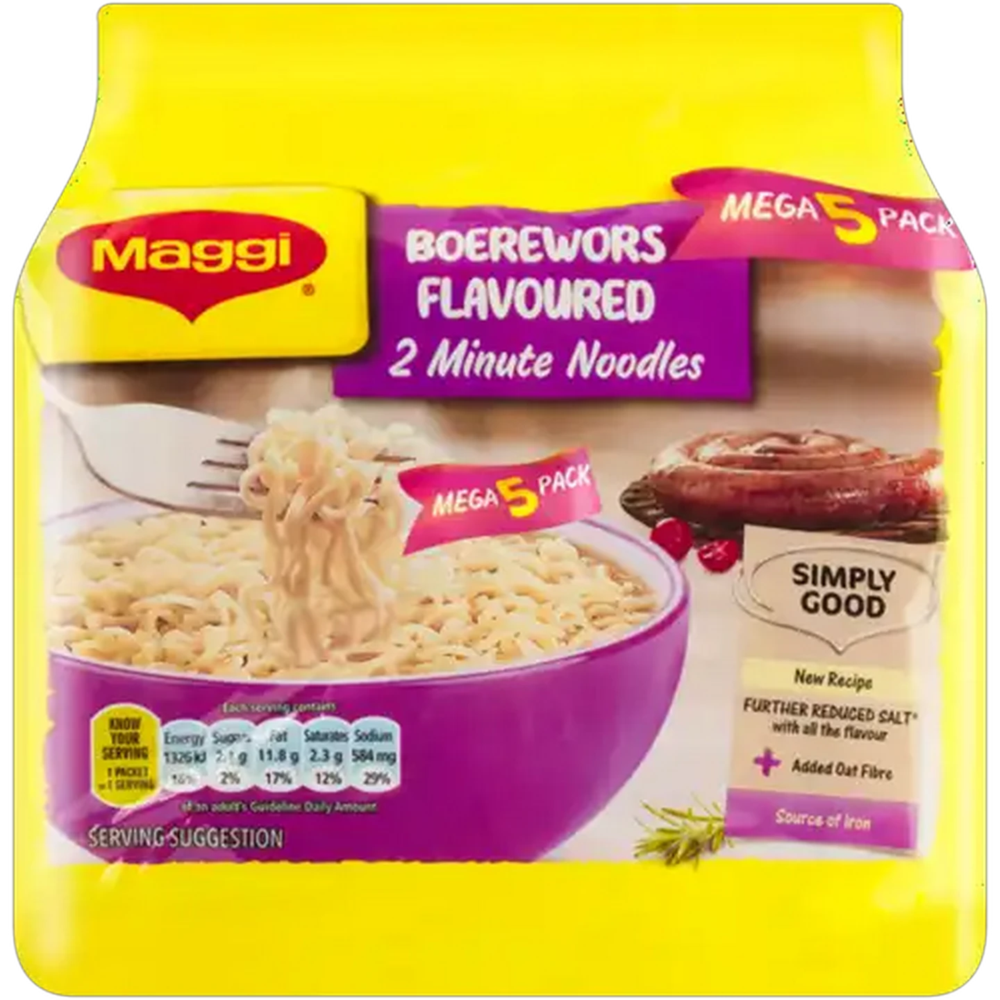 Image of Maggi Boerewors Flavoured 2 Minute Noodles 5 x 68g