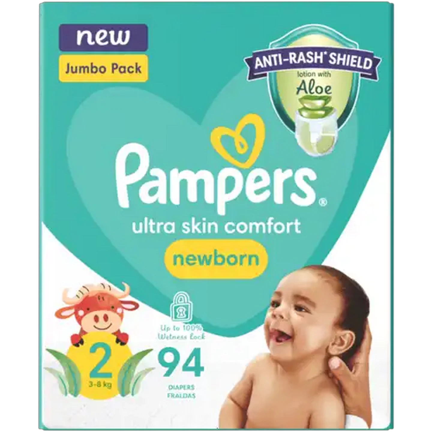 Image of Pampers Size 2 3-8kg Newborn Disposable Nappies 94 Pack