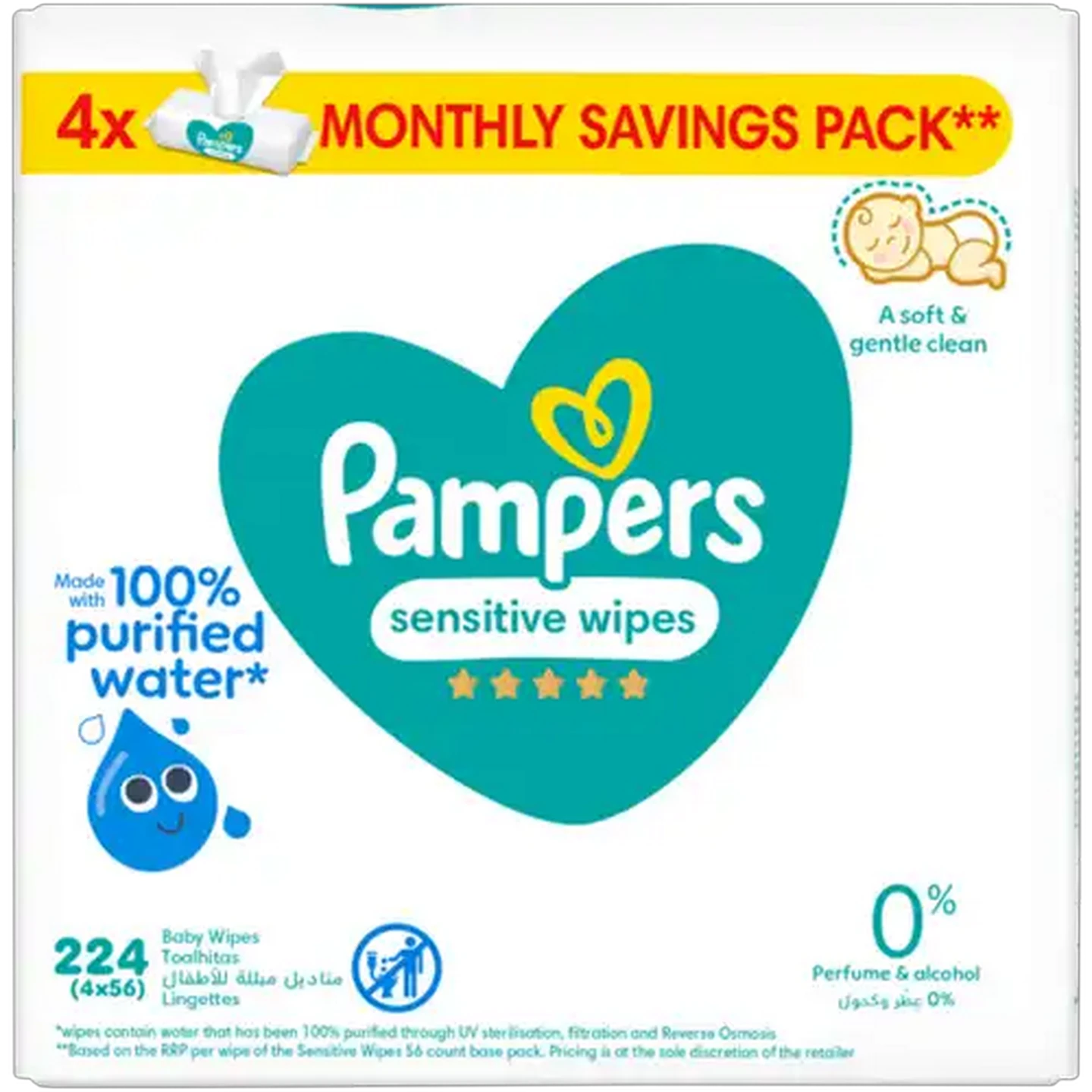 Image of Pampers Sensitive Baby Wipes 4 x 56 Pack