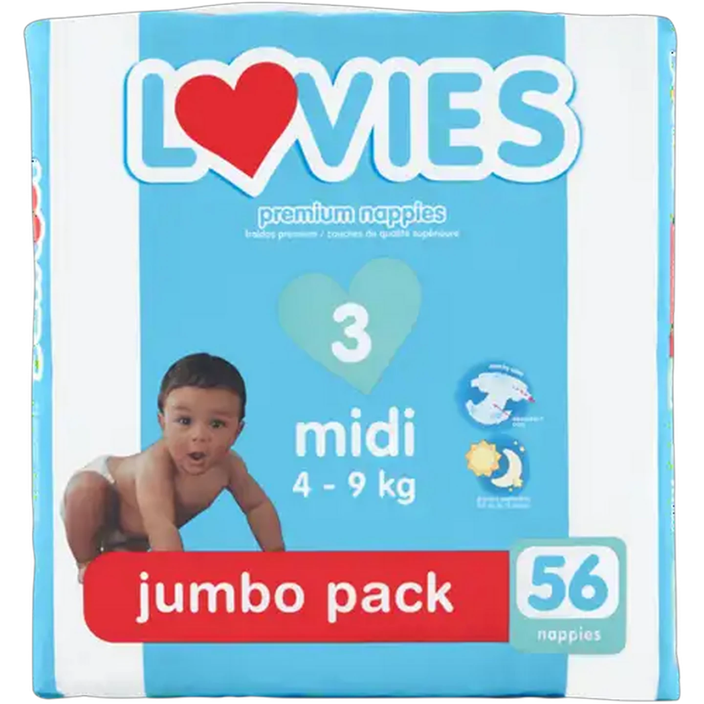 Image of Lovies Midi Size 3 4-9kg Premium Nappies Jumbo Pack 56-Pack