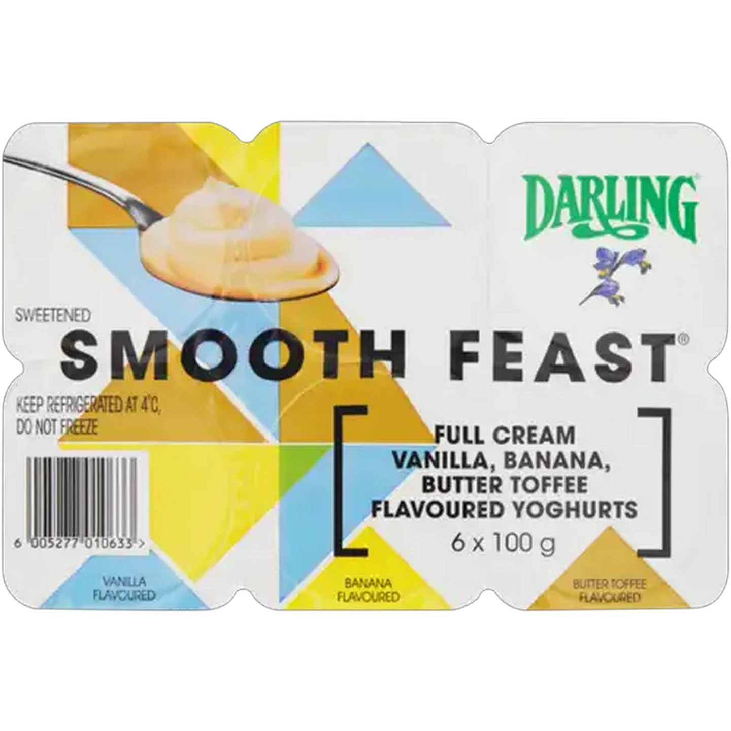 Image of Darling Smooth Feast Vanilla, Banana & Butter Toffee Flavoured Full Cream Yoghurt 6 x 100g