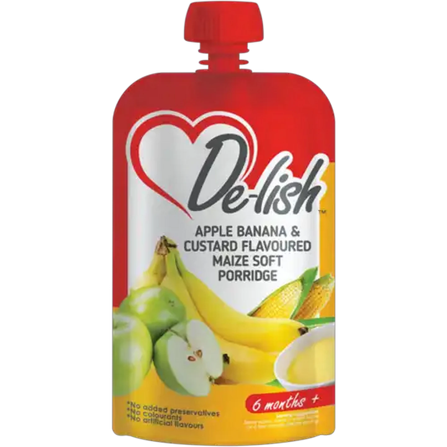 Image of De-lish Apple Banana & Custard Flavoured Maize Soft Porridge 110ml