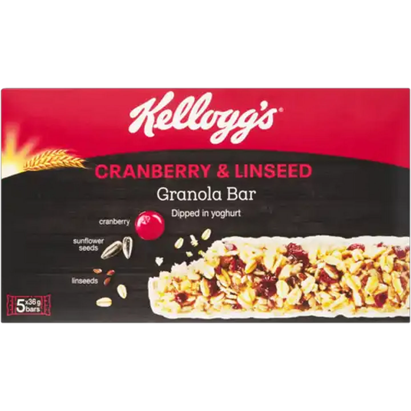 Image of Kellogg's Cranberry & Linseed Granola Bar 5 x 36g