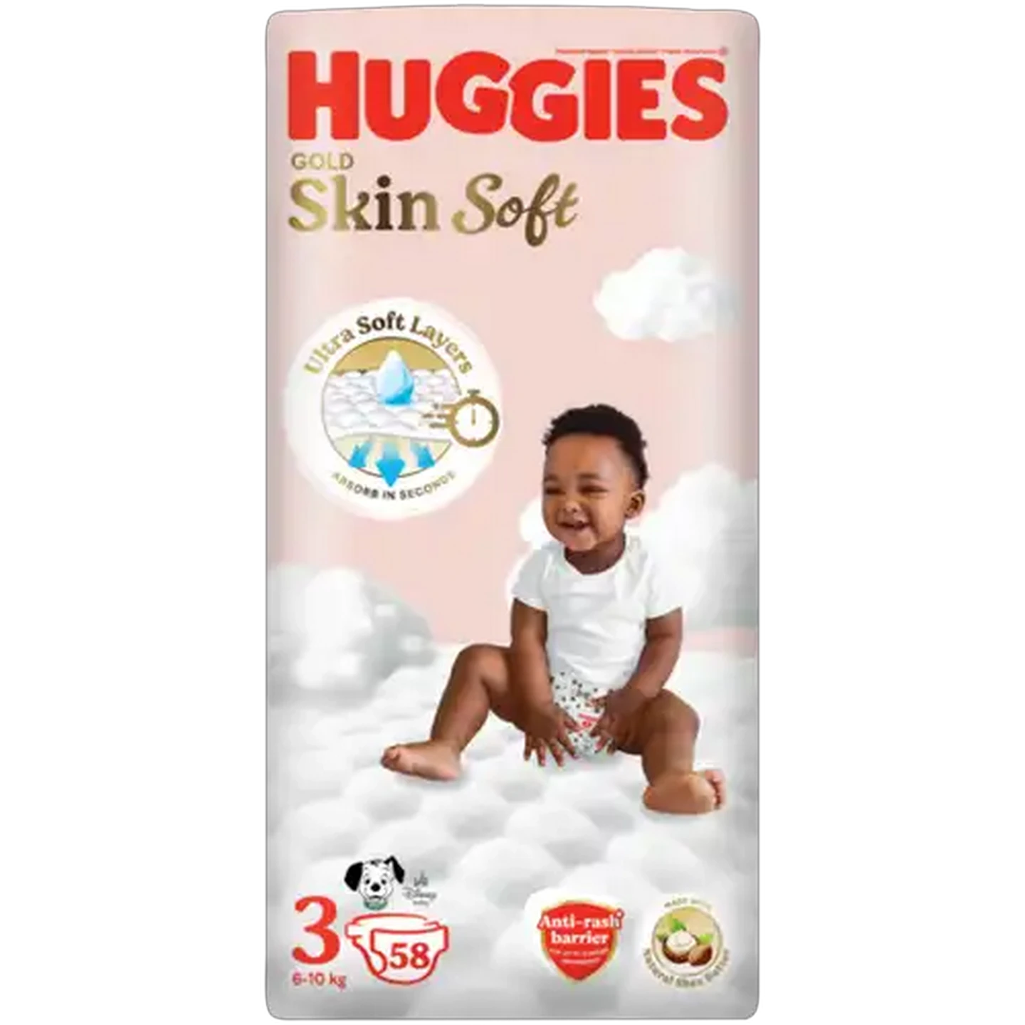Image of Huggies Gold Skin Soft Size 3 Disposable Nappies 58 Pack