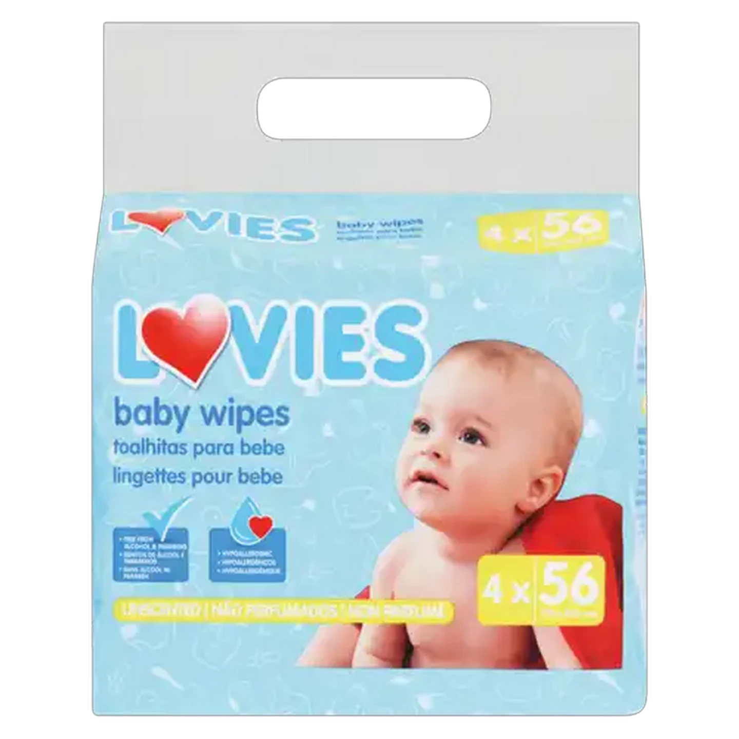 Image of Lovies Unscented Baby Wipes 4 x 56 Pack