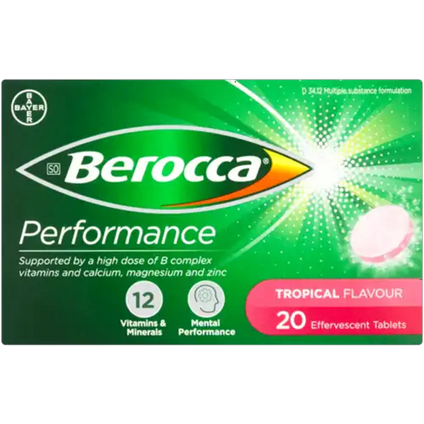 Image of Berocca Performance Tropical Flavoured Effervescent Tablets 20 Pack