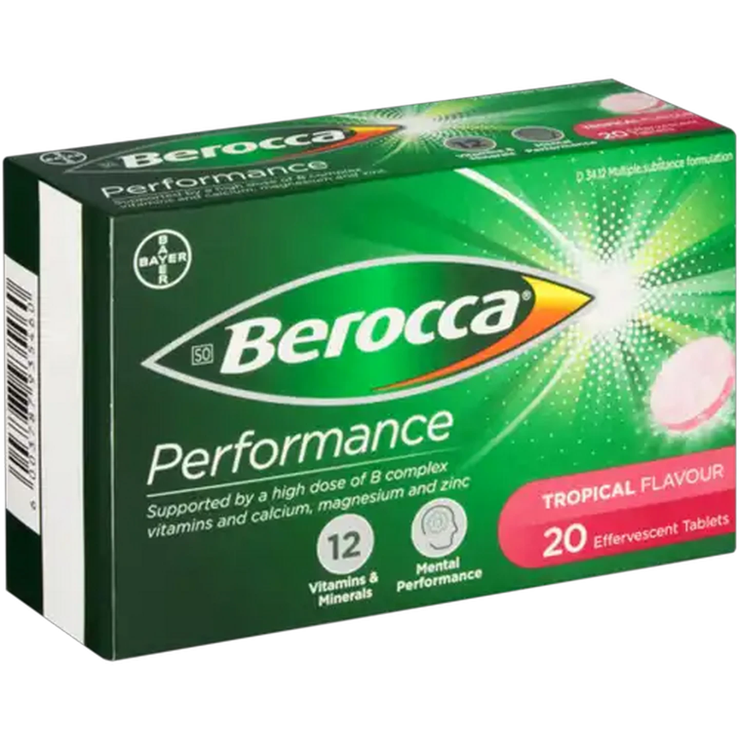 Image of Berocca Performance Tropical Flavoured Effervescent Tablets 20 Pack
