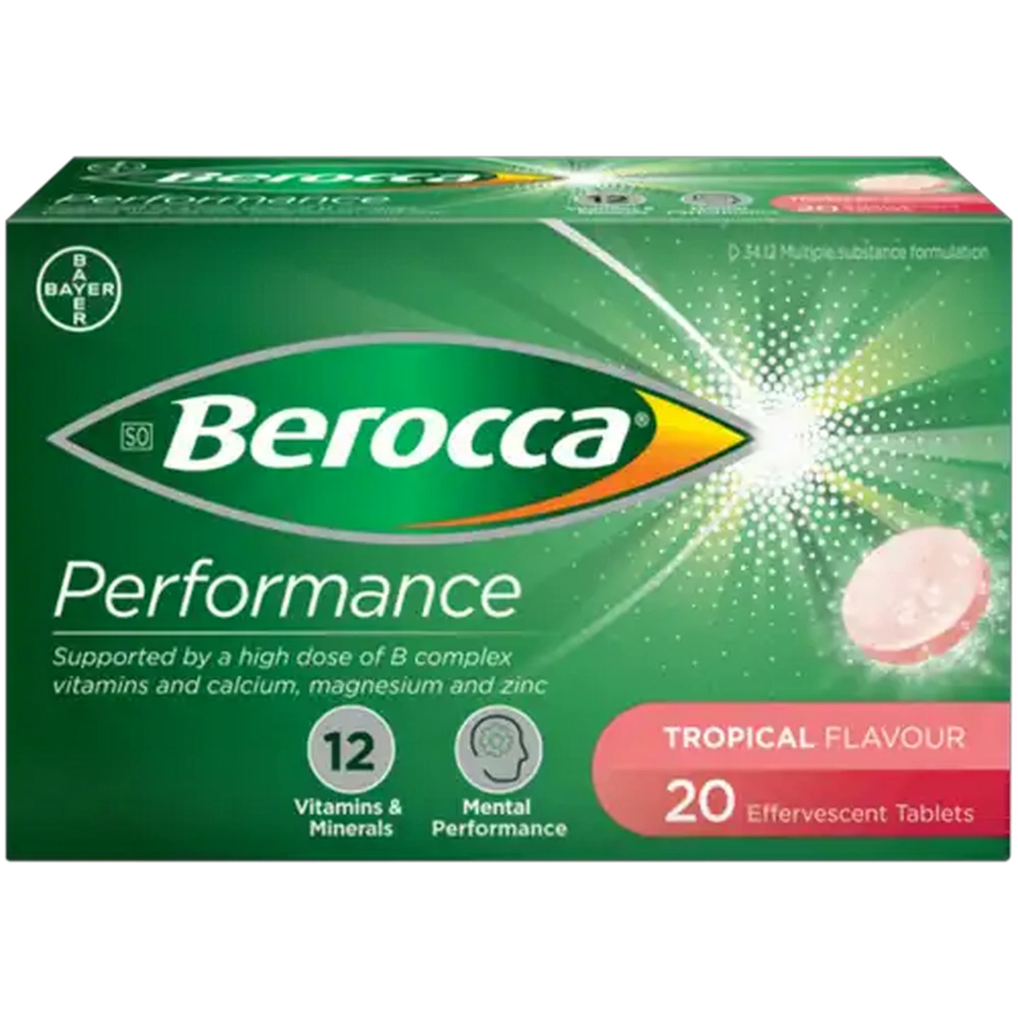 Image of Berocca Performance Tropical Flavoured Effervescent Tablets 20 Pack