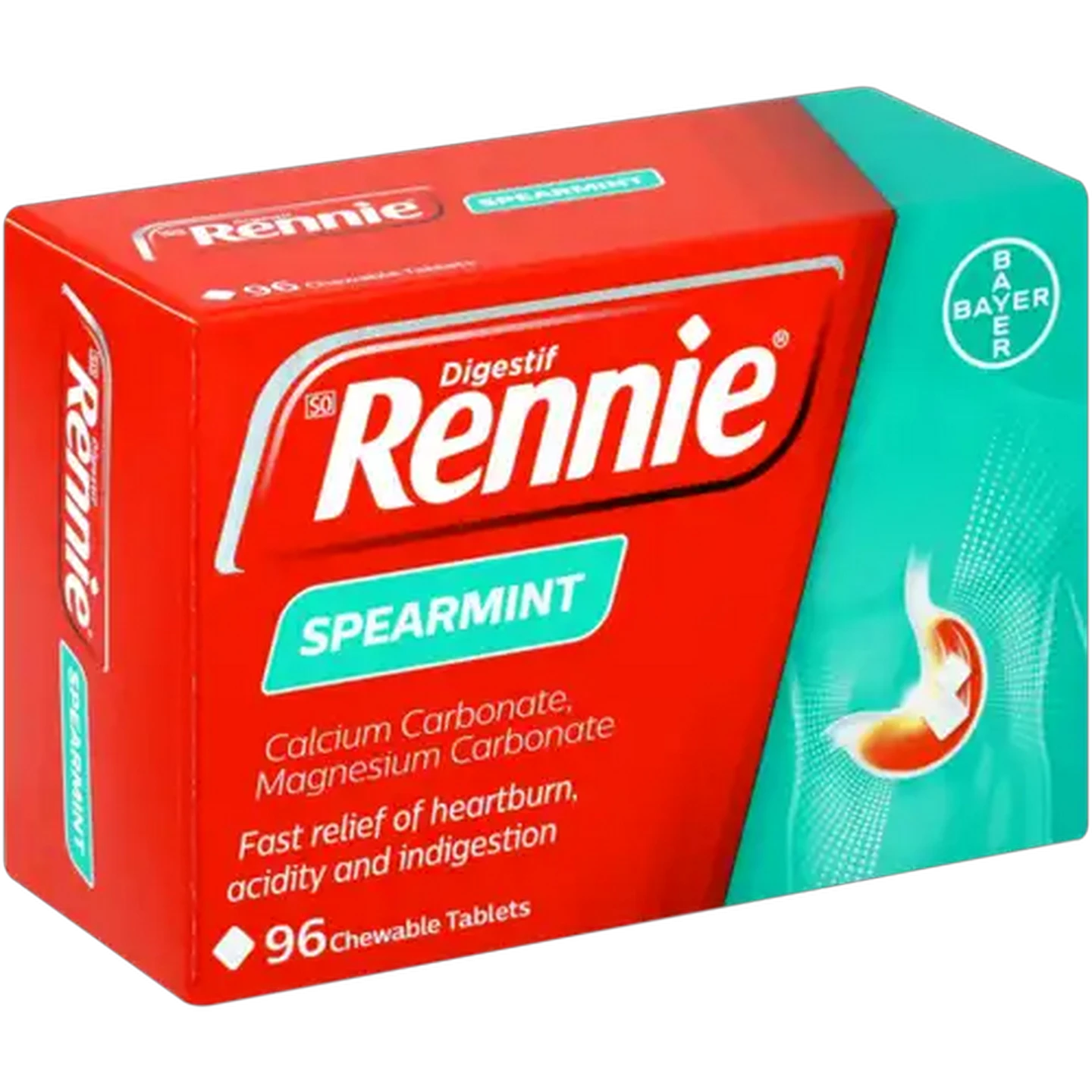 Image of Rennie Spearmint Heartburn & Indigestion Chewable Tablets 96 Pack